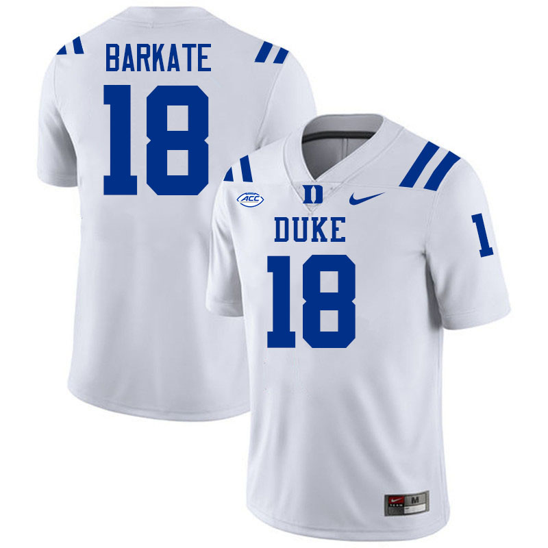 Duke Blue Devils #18 Cooper Barkate College Football Jersey Stitched-White